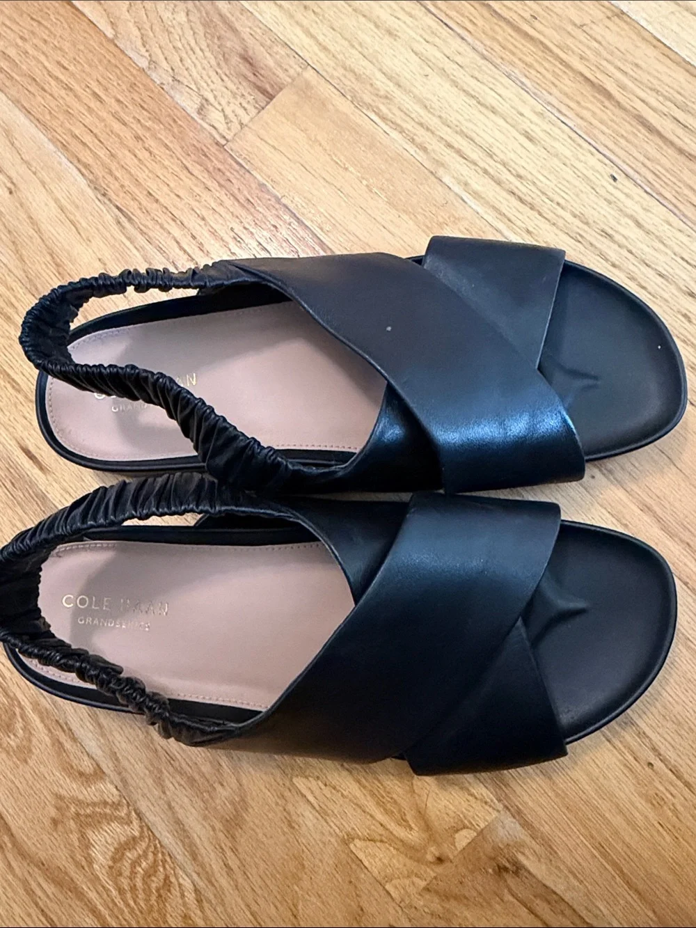 Cole Haan Black Leather Crossband Slingback Sandals